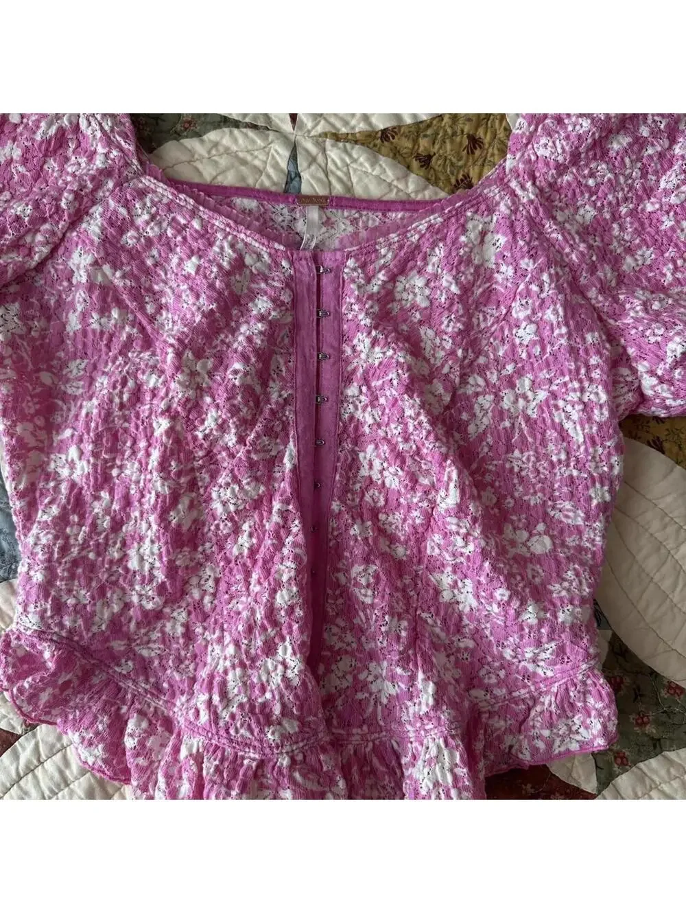 Free People Oh Baby Top in pink floral corset puff sleeve romantic summer